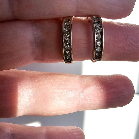 Peoples 10k Yellow Gold 14 Diamond Small Hoop Earrings 5.3g - Picture 8 of 8